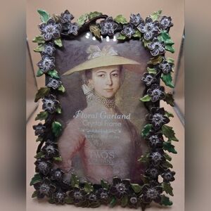 Two's Company Floral Garland Crystal Frame - Green and Purple